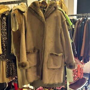 SOLD! Hooded Faux Fur Trimmed Tan Coat
